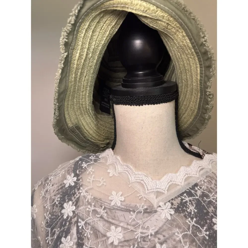 Y2K 2007 Banana Republic‎ Bucket Hat Fabric Patchwork Green Fringe Festival S/M